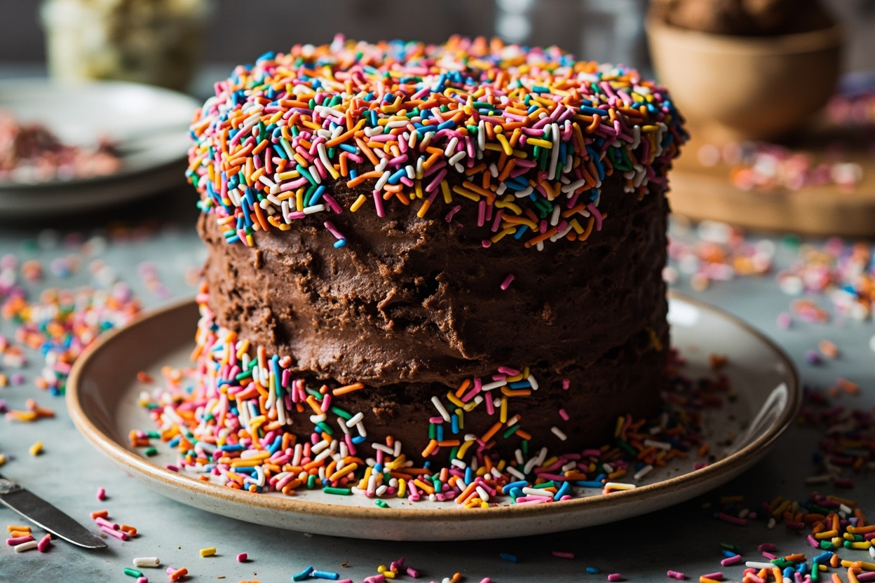 Sprinkle Explosion Chocolate Cake