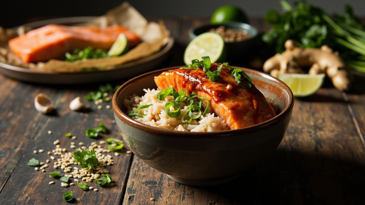 Sriracha-Lime Salmon with Sesame Rice