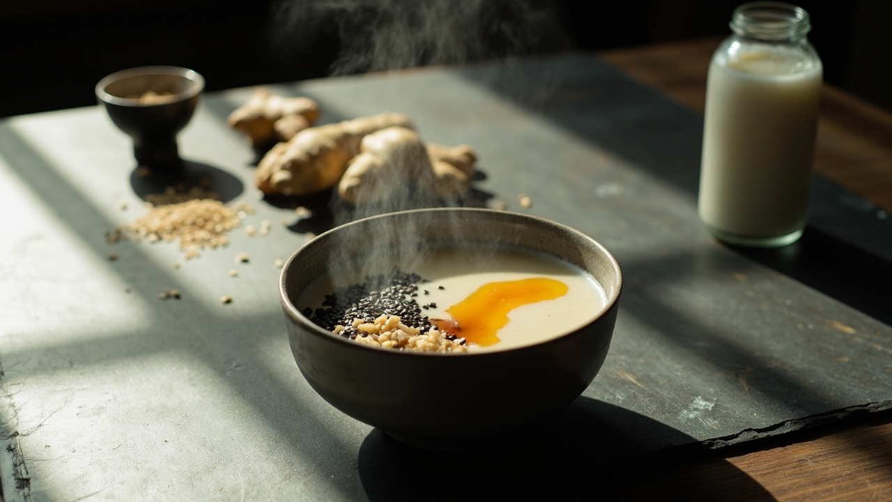 Sticky Jasmine Rice Pudding with Sesame and Ginger