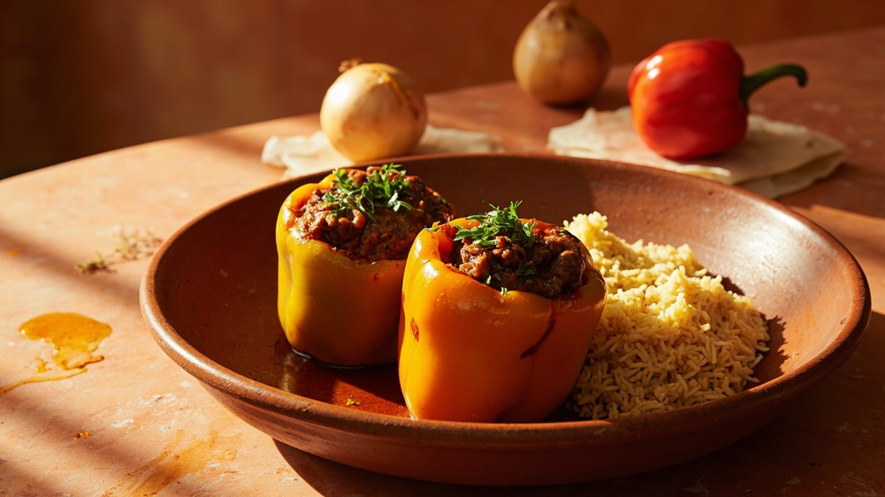 Stuffed Bell Peppers with Beef and Saffron Honey