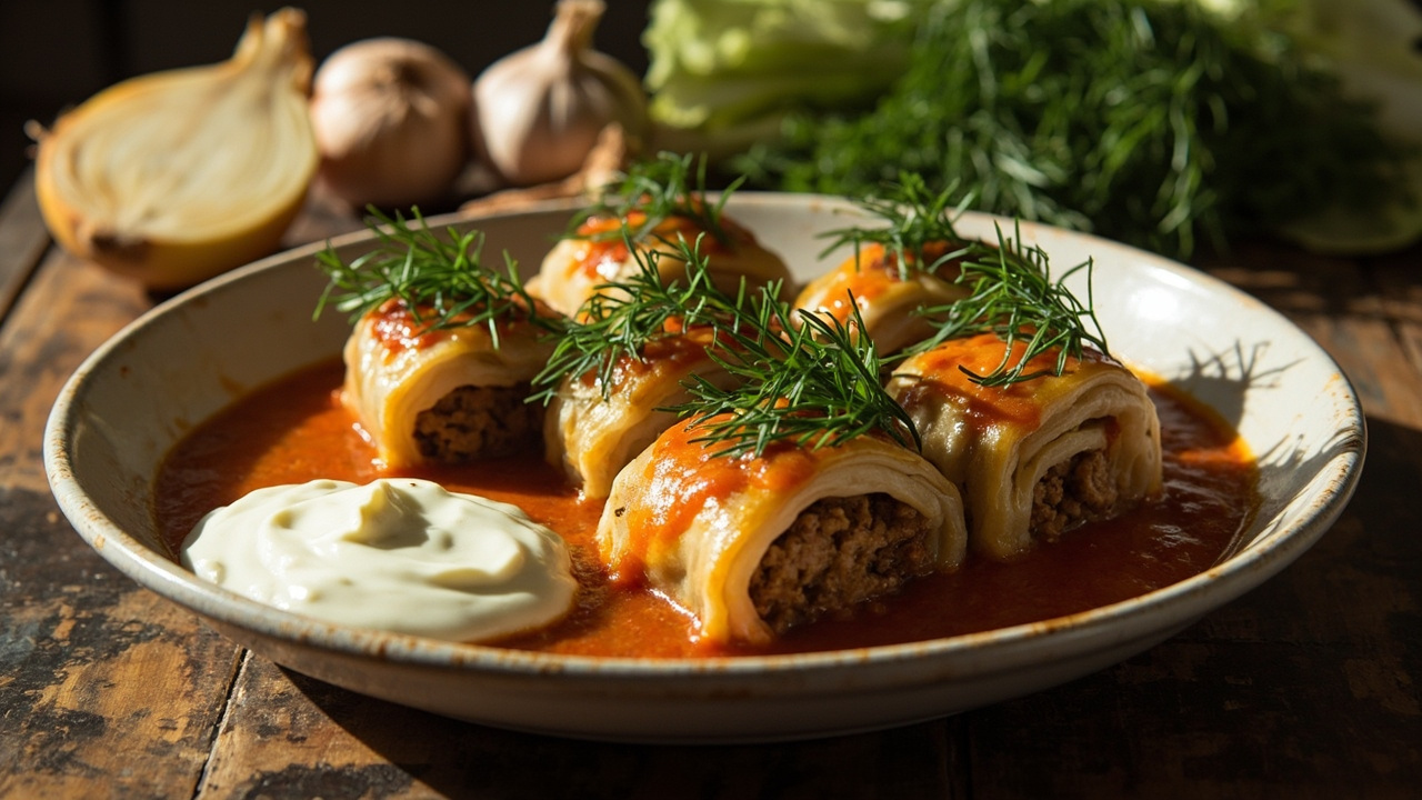 Stuffed Cabbage Rolls with Ground Beef and Rice