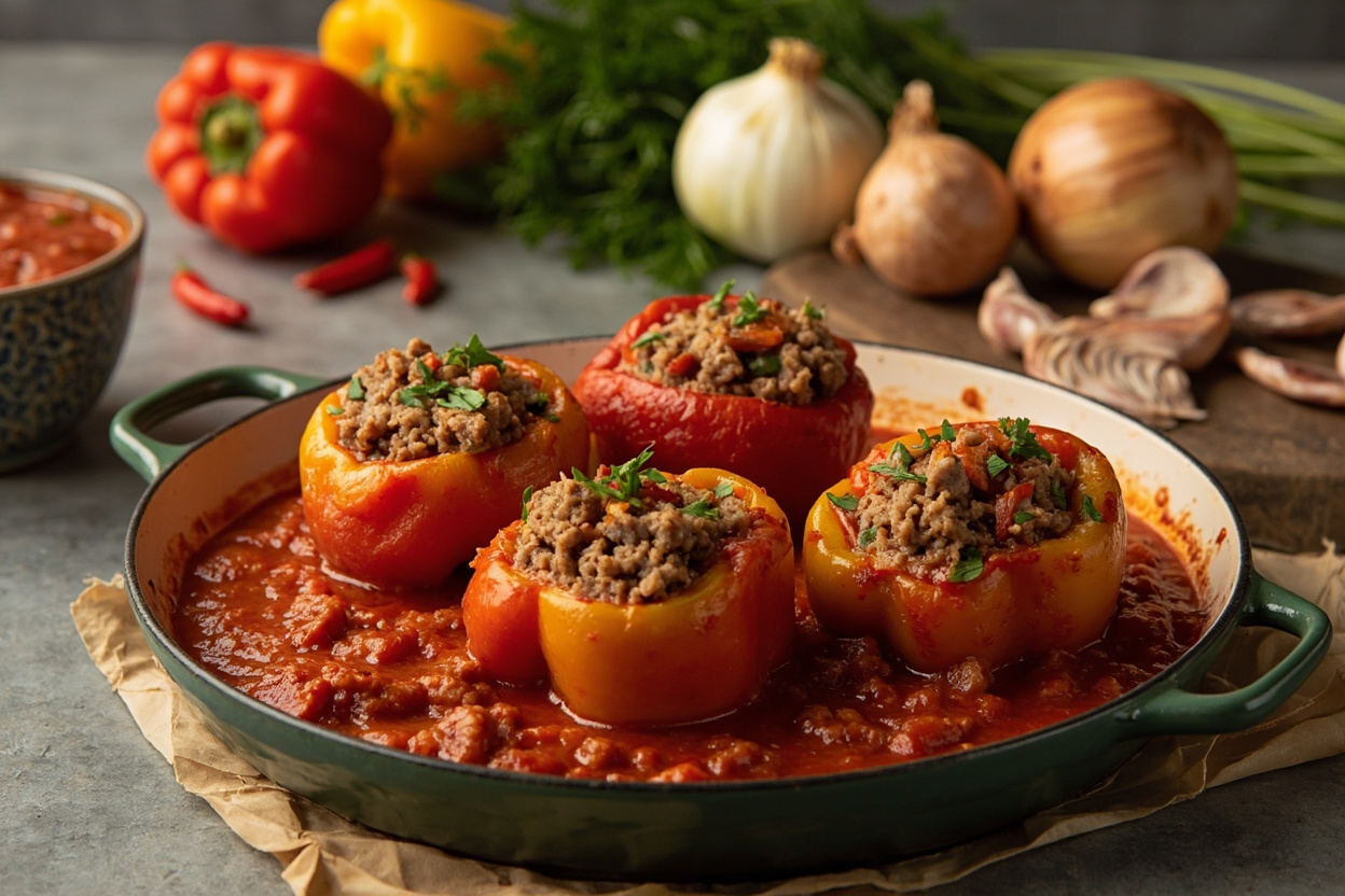 Stuffed Peppers in Dill Tomato Sauce