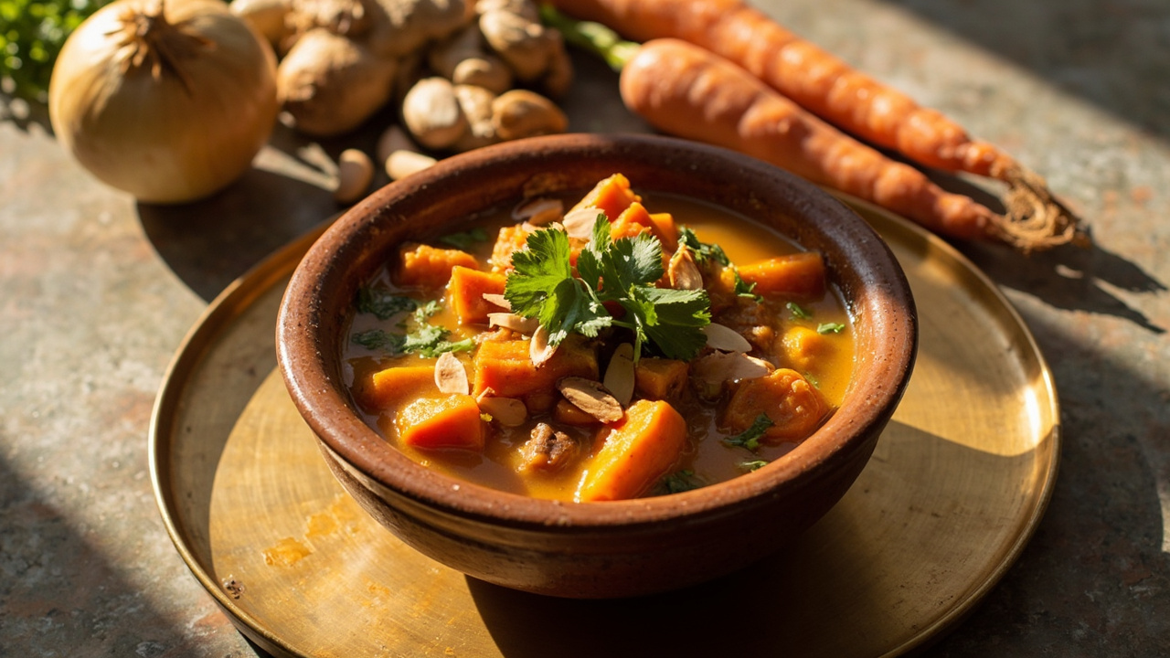 Sweet Potato and Carrot Tagine with Ginger and Honey