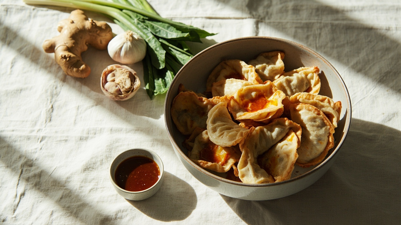 Tofu and Spinach Gyoza with Ginger Soy Glaze