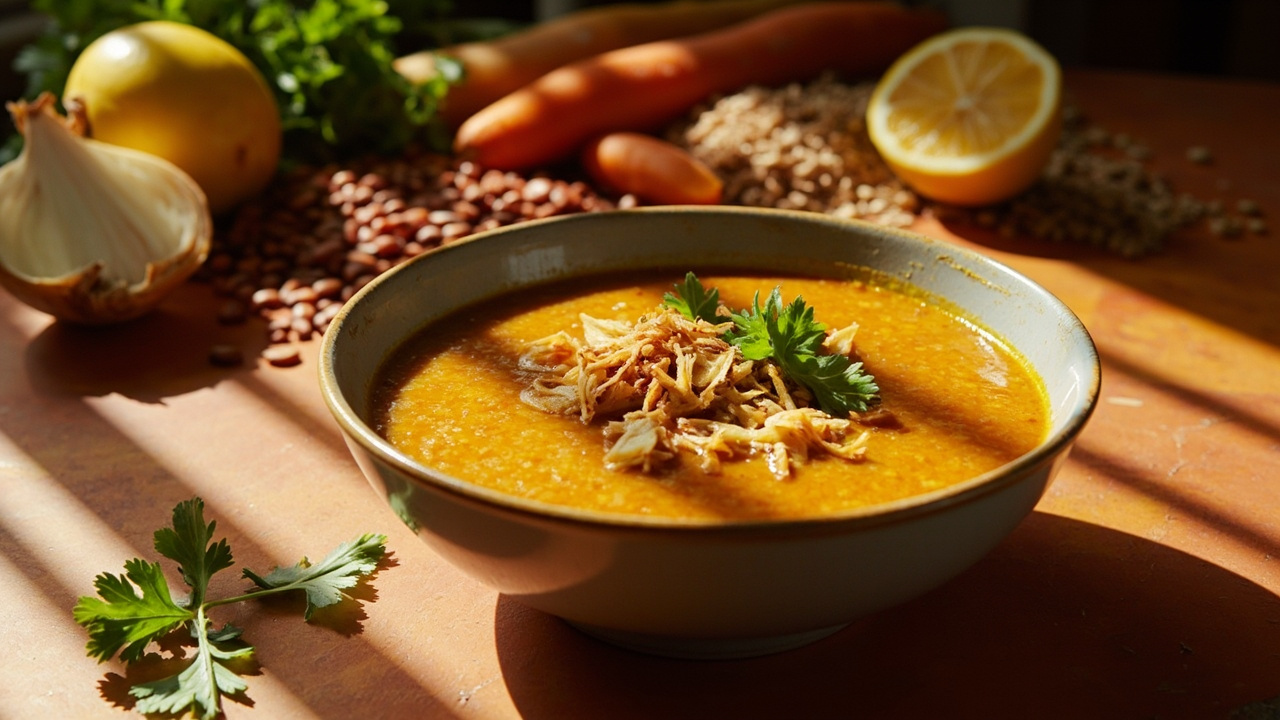 Turmeric Red Lentil Soup with Crispy Shallots and Lemon