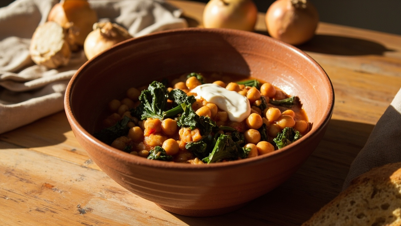 Warm Chickpea and Kale Stew with Lemon Yogurt