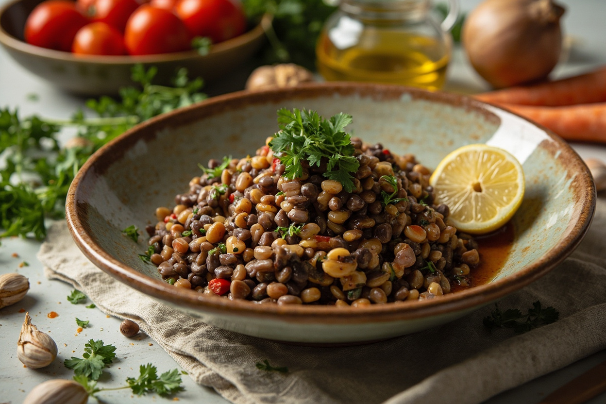 Warm Lentil Salad with Anchovy Dressing