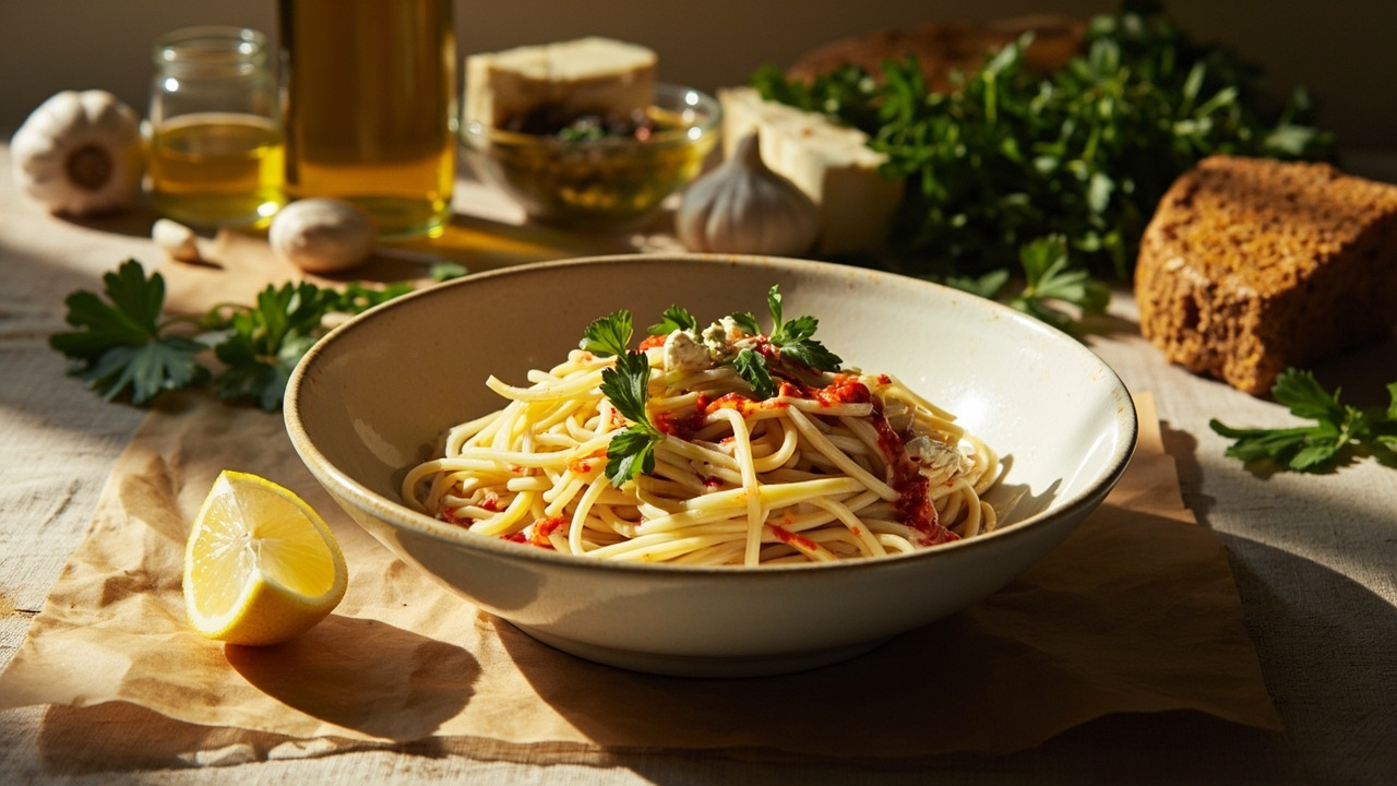 Whipped Feta and Olive Oil Pasta with Harissa