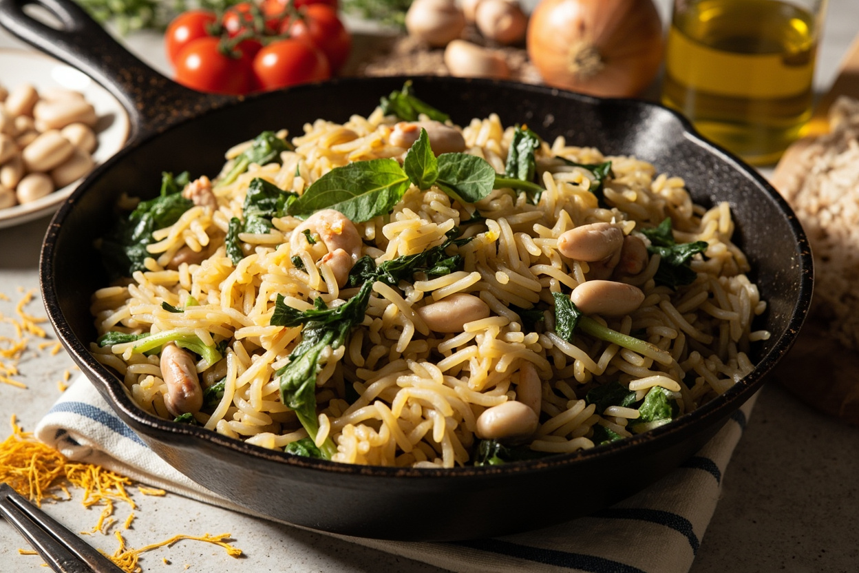 White Bean and Chard Saffron Rice