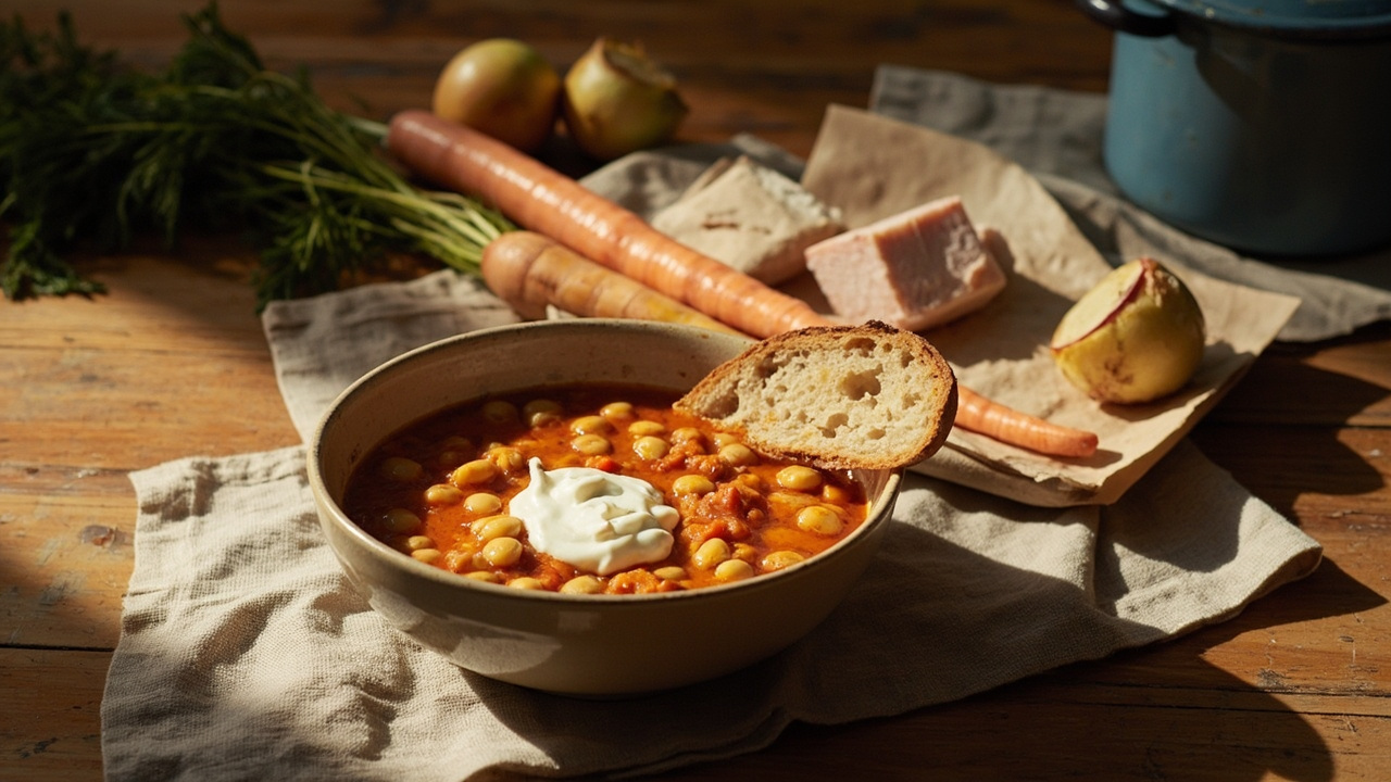 White Bean and Pork Belly Stew with Paprika and Carrot