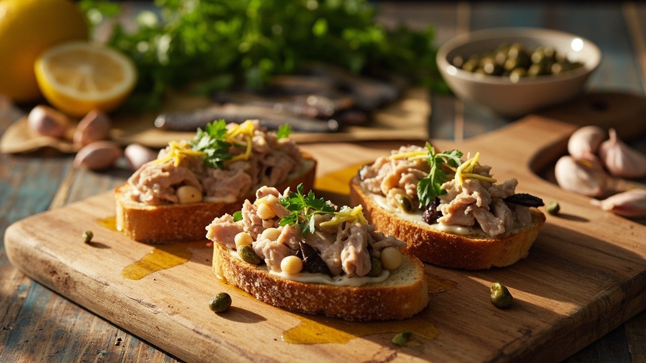 White Bean and Tuna Bruschetta with Anchovy and Lemon