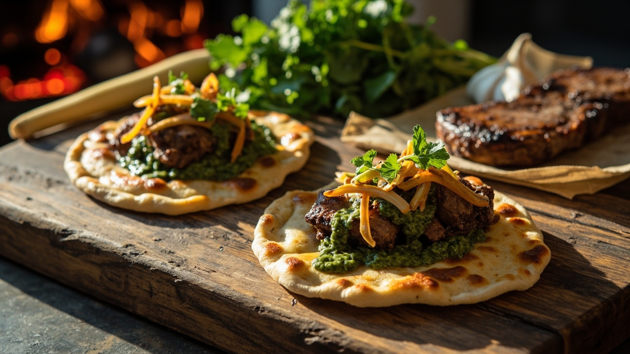 Wood-Fired Lamb Flatbreads with Mint Chimichurri and Roasted Parsnip