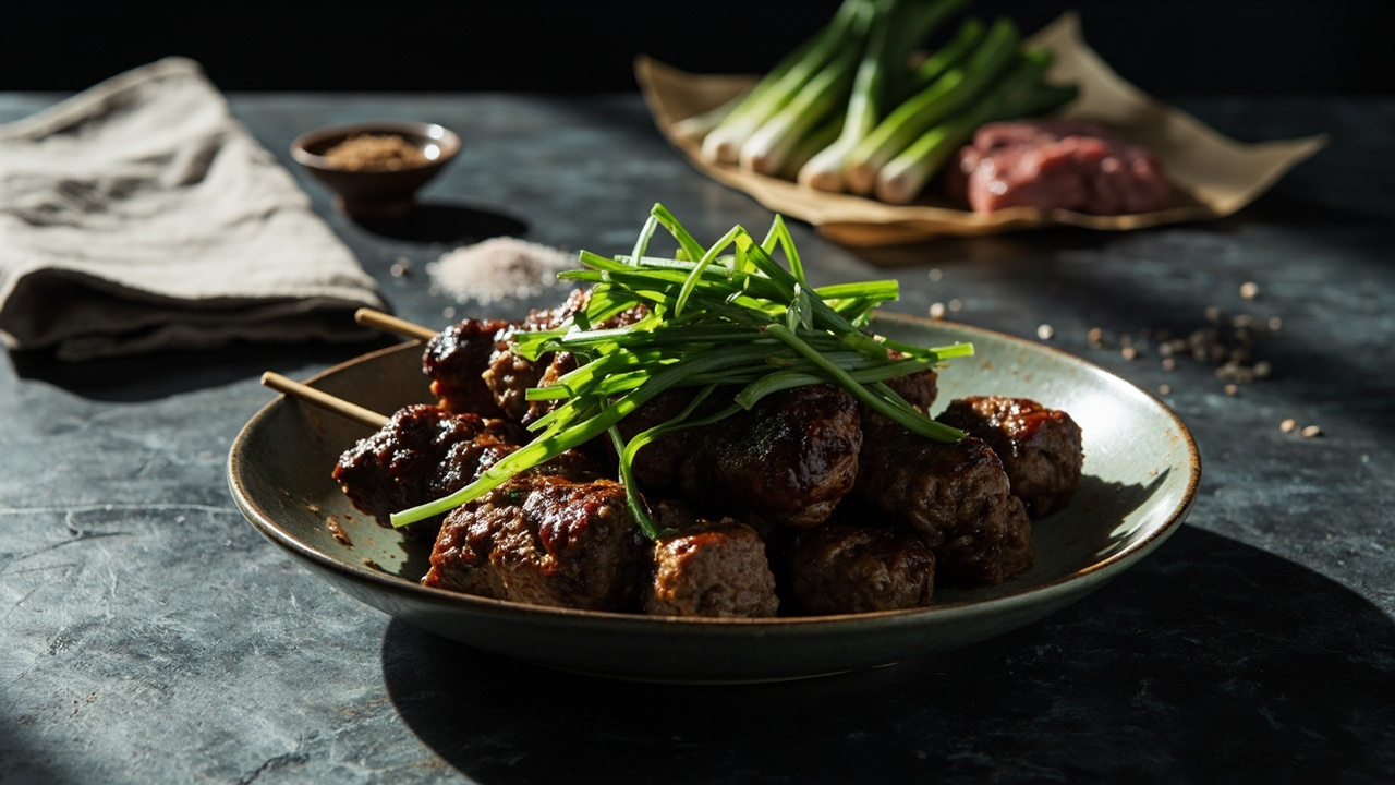 Yakitori-Style Ground Beef Skewers with Scallion