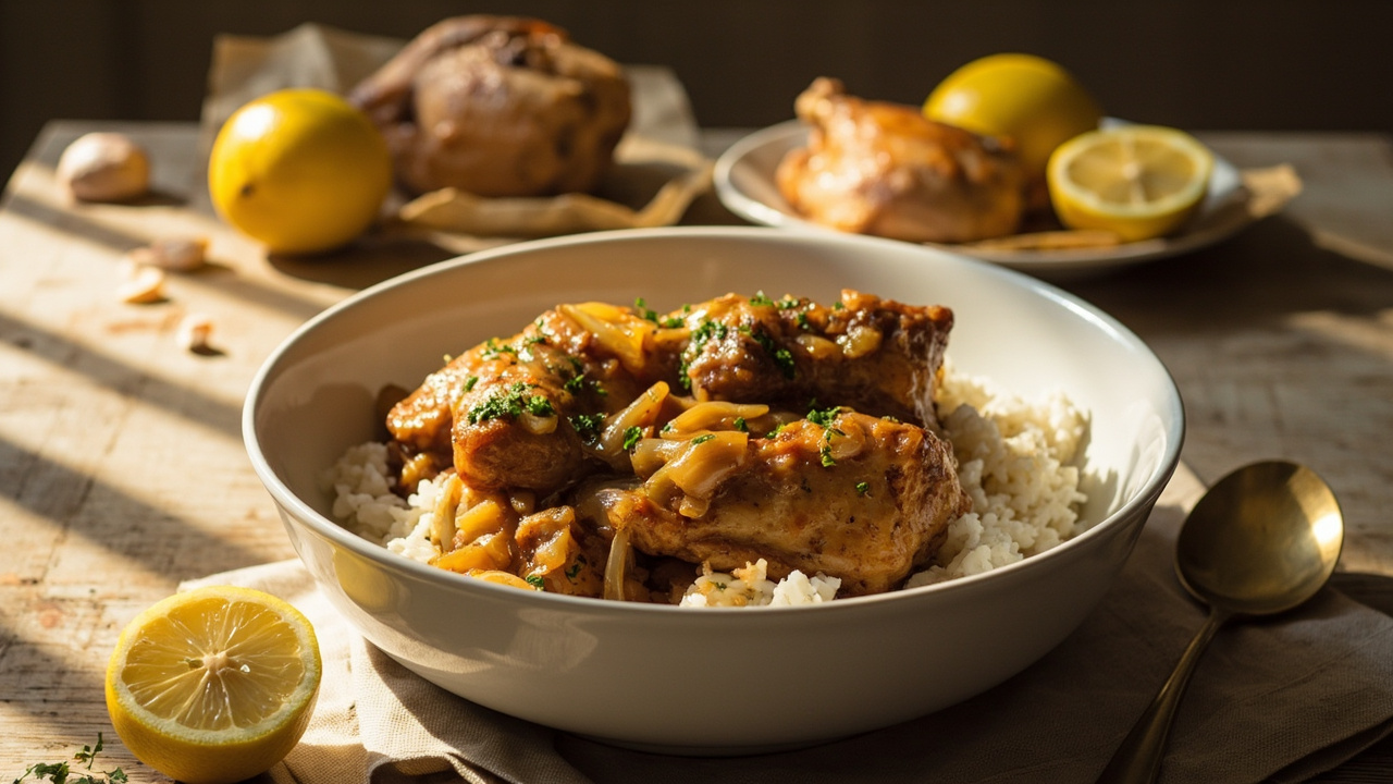 Yassa Chicken Thighs with Mustard and Slow-Cooked Onion