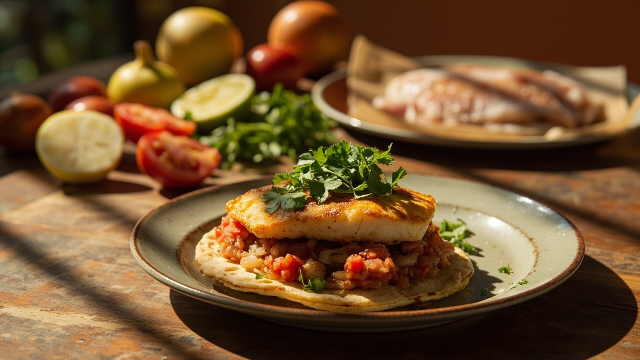 Yellow Onion and Tomato Tostada with Cod